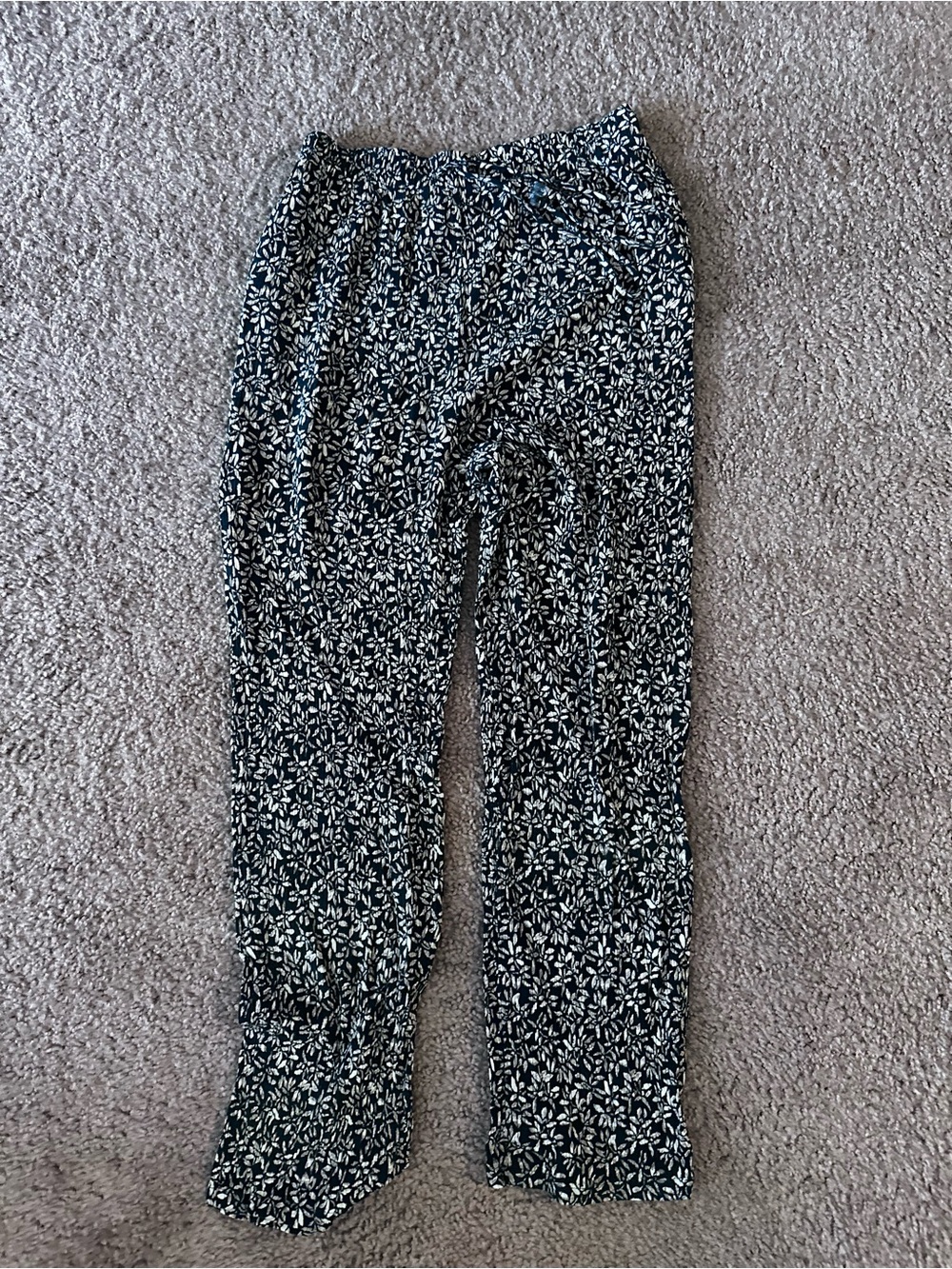 Vintage green & White Floral Wide-Leg Pants 80s or 90s - Picture 1 of 6